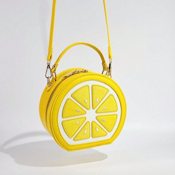 Yellow Casual Women's Fruit Shaped Crossbody Y2k Sequin Patchwork Shoulder Bag - Picture 11 of 11